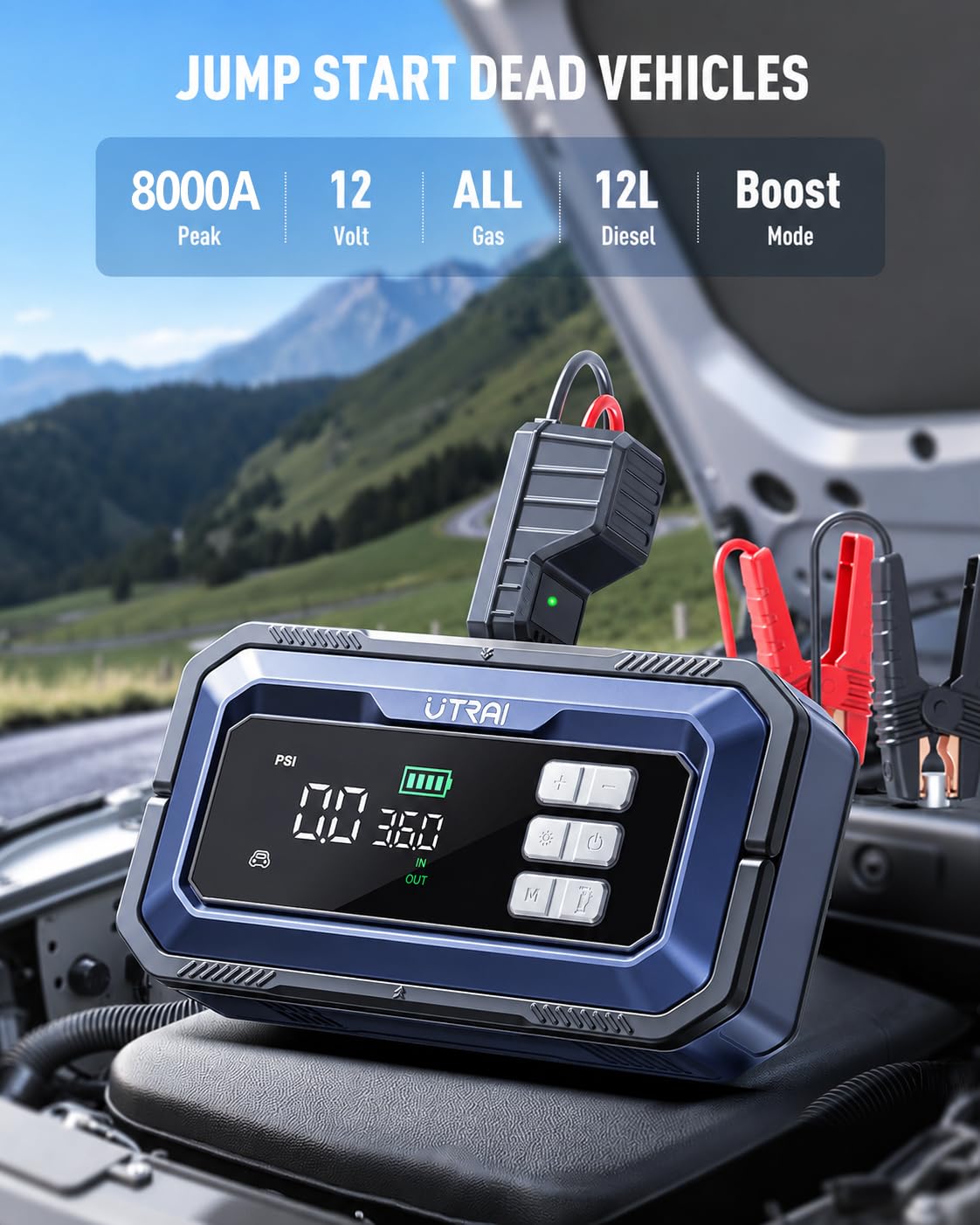 12V 8000A Portable Jump Starter with Air Compressor I72269