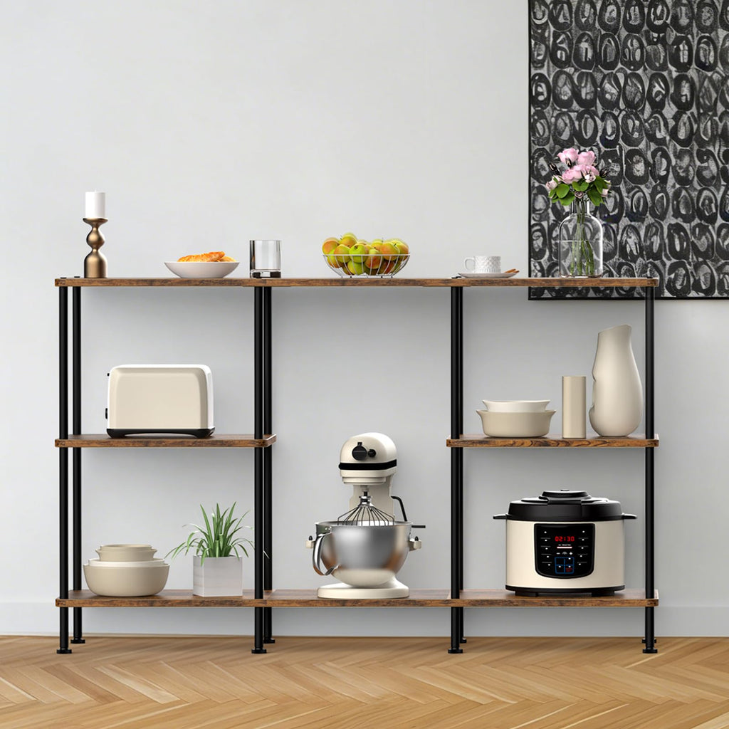 Brown 3 Tier Wood TV Stand with Storage Shelf T7992