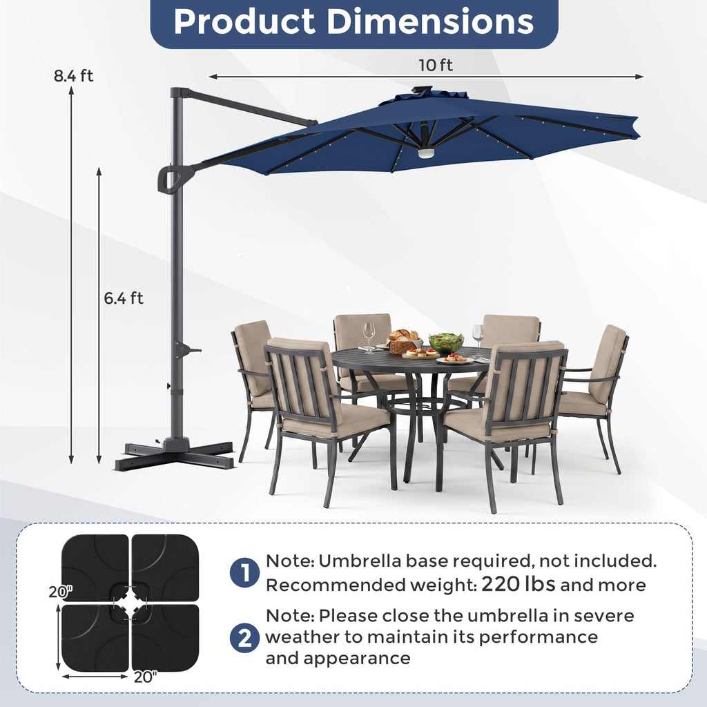 10ft Solar LED Offset Cantilever Patio Umbrella G67794