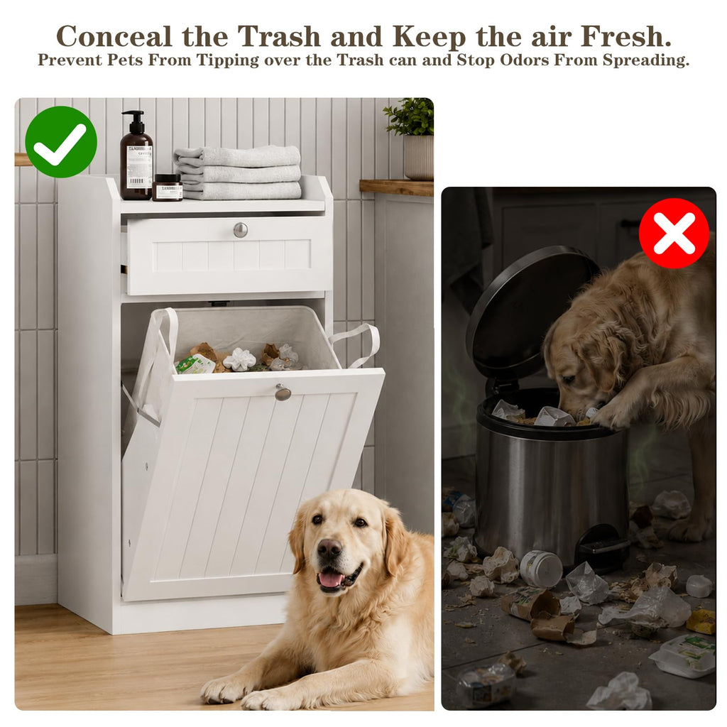 White 2 x 8 Gallon Double Tilt Out Trash Can Cabinet E7669