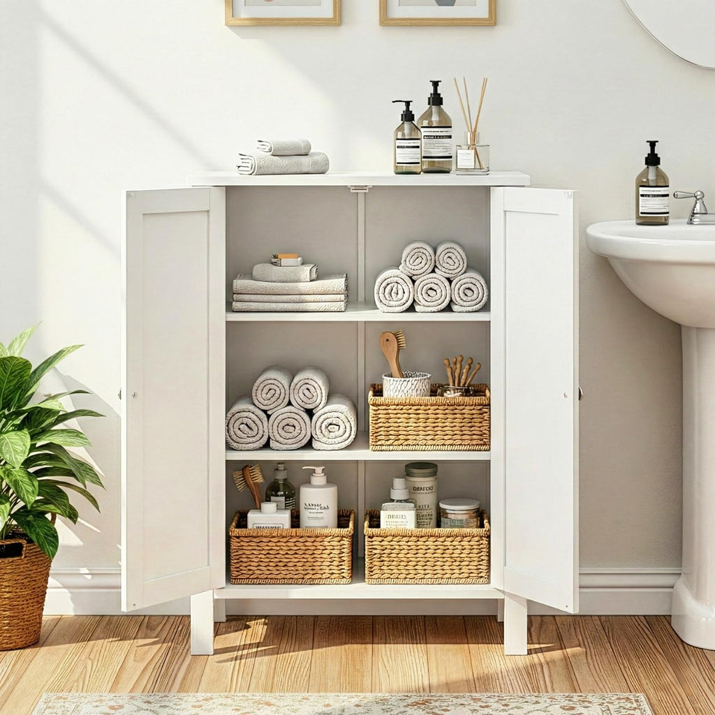 White Free Standing Bathroom Cabinet with Adjustable Shelf C33306