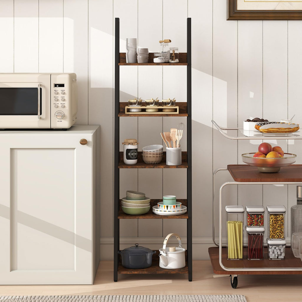 5-Tier Ladder Bookshelf Set of 2 Fabric Drawer M5525