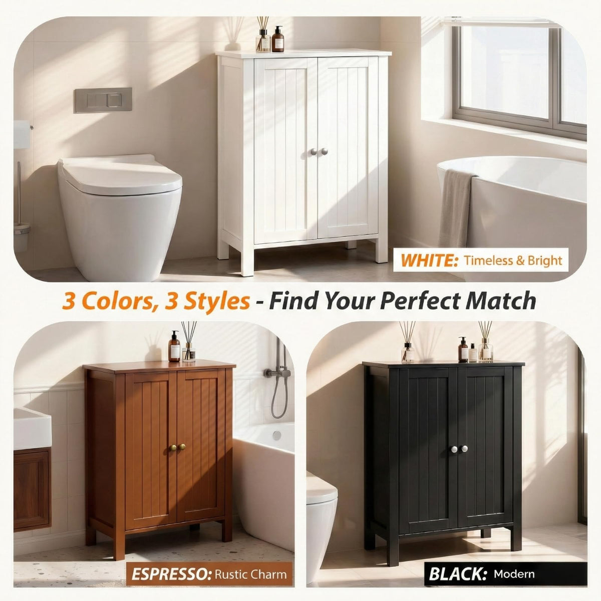 White Free Standing Bathroom Cabinet with Adjustable Shelf C33306