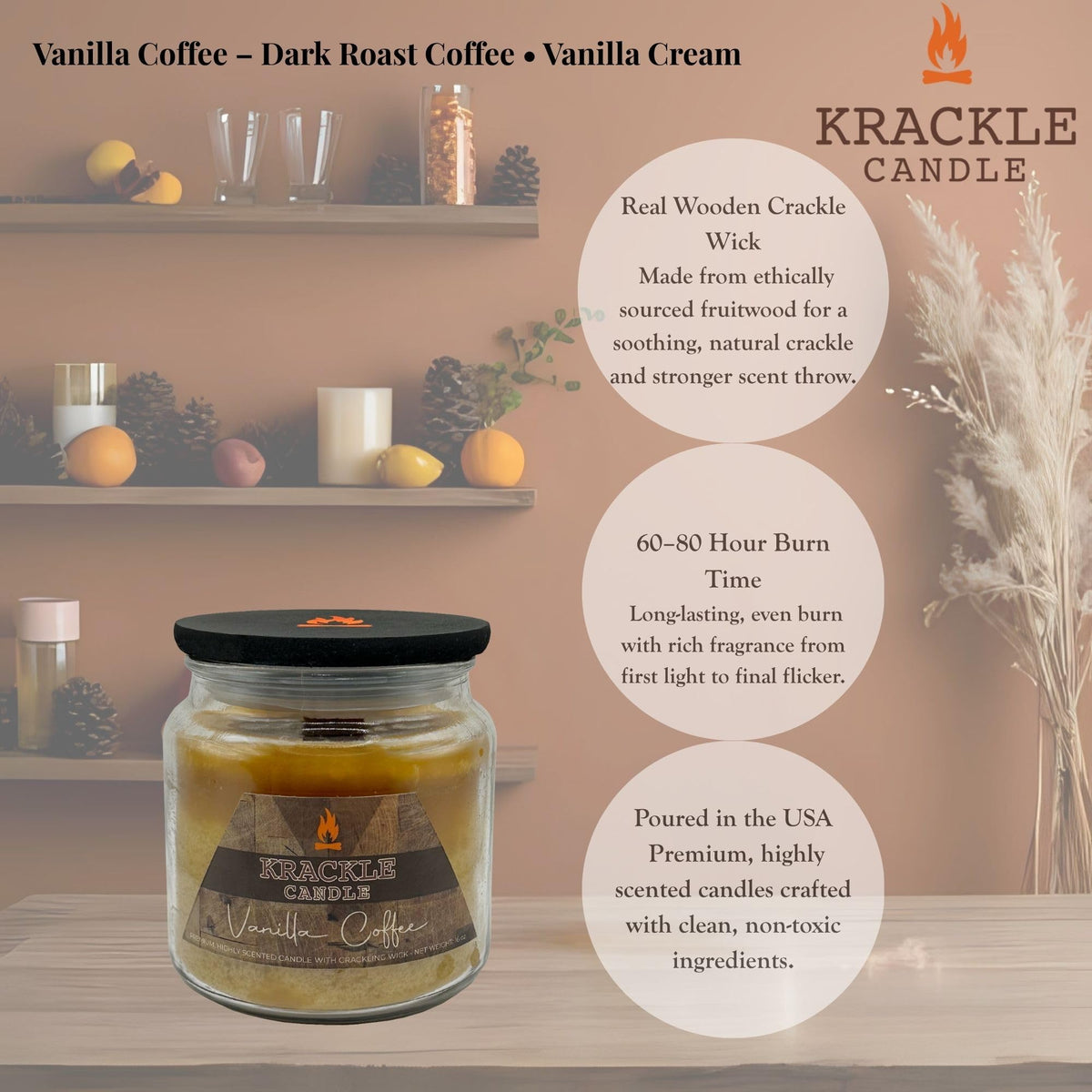 16 oz Vanilla Coffee Scented Candle with Wooden Wick X326973