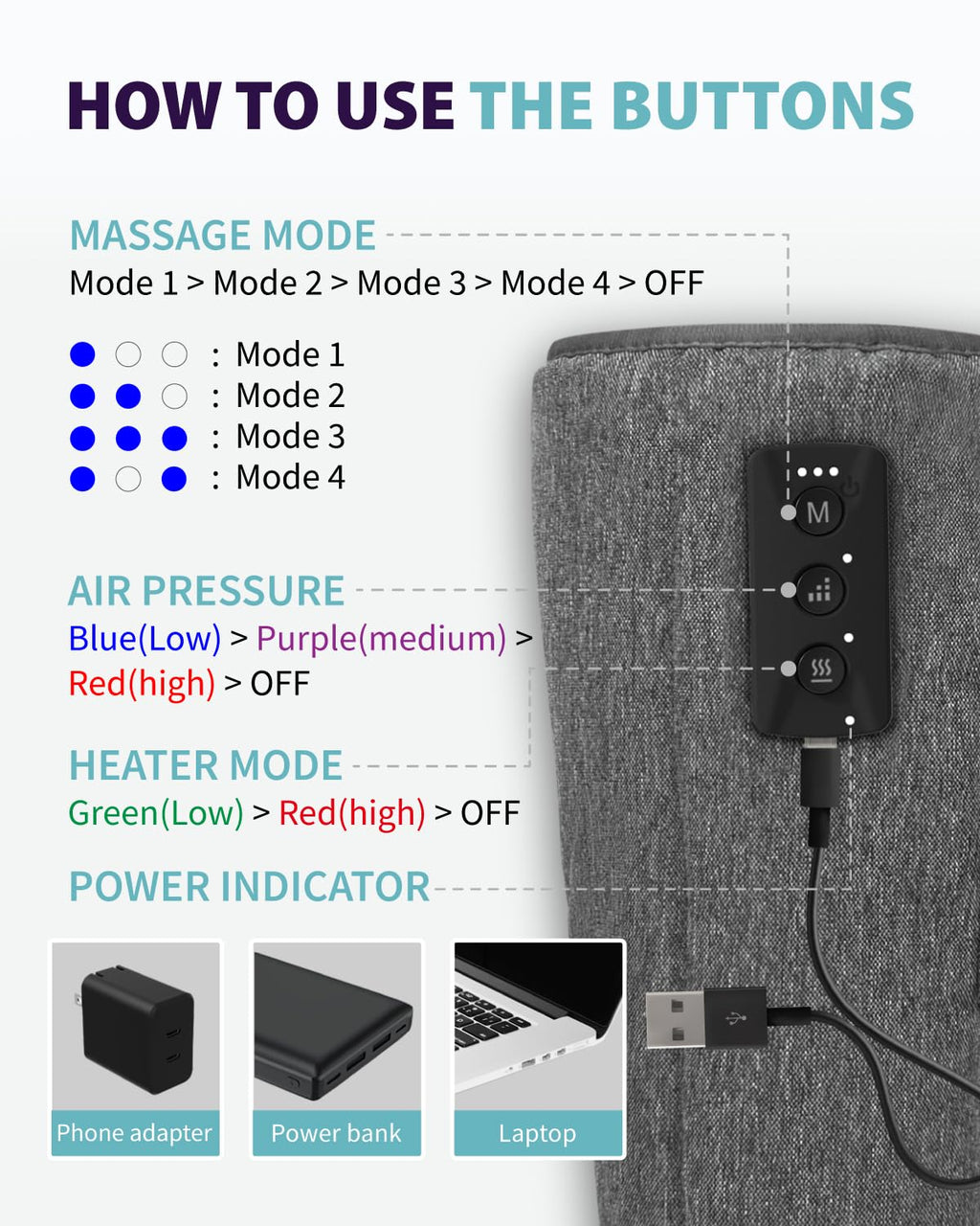 Wireless Air Compression Leg Massager with Heat, 4 Modes, Set of 2 Y1802