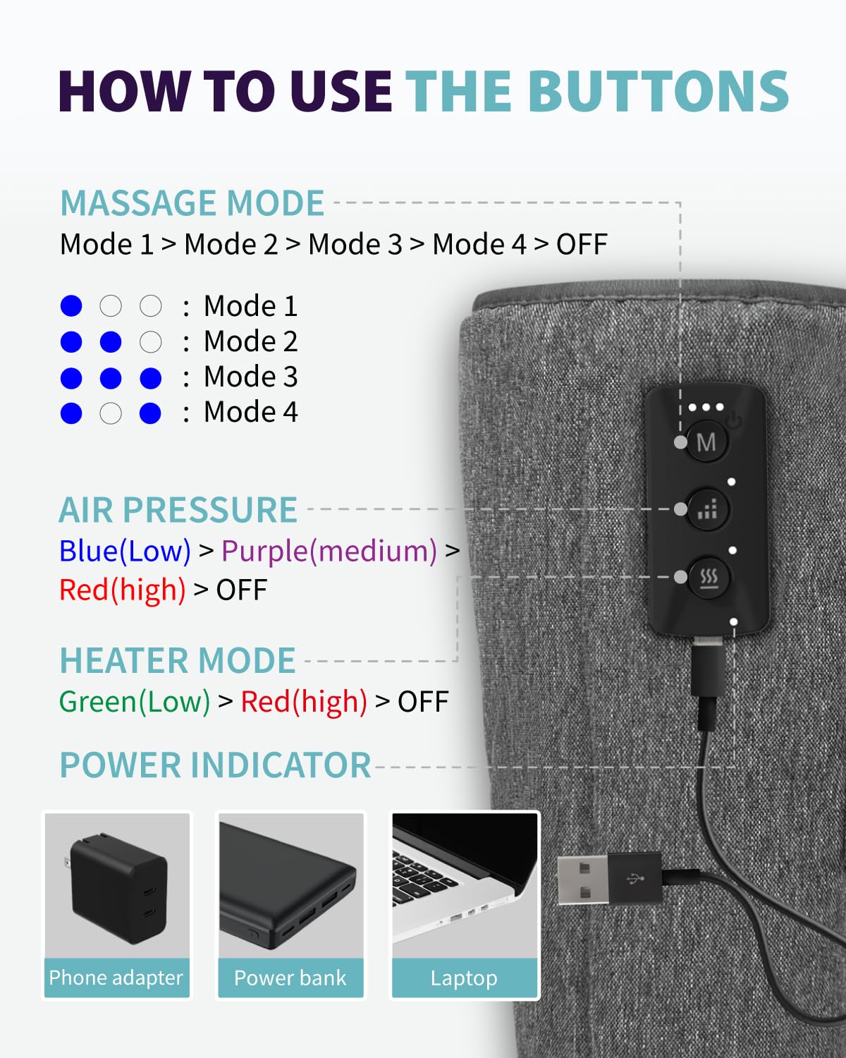 Wireless Air Compression Leg Massager with Heat, 4 Modes, Set of 2 Y1802