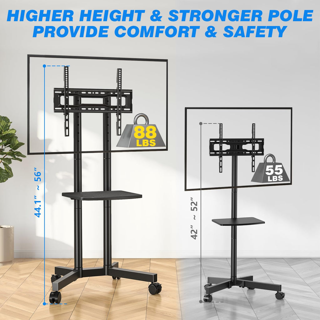 Rolling TV Stand with Laptop Shelf, Height Adjustable up to 88lbs G758