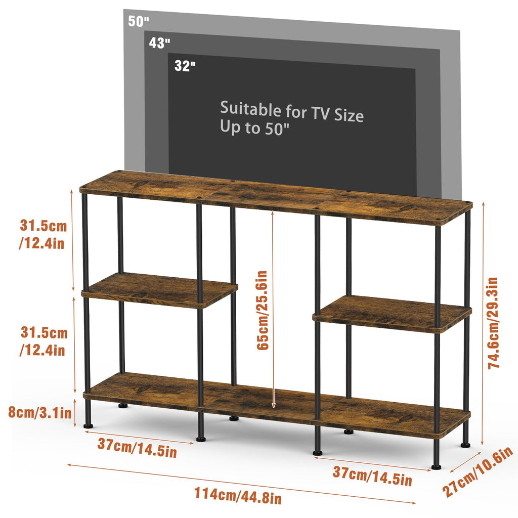 Brown 3 Tier Wood TV Stand with Storage Shelf T7992