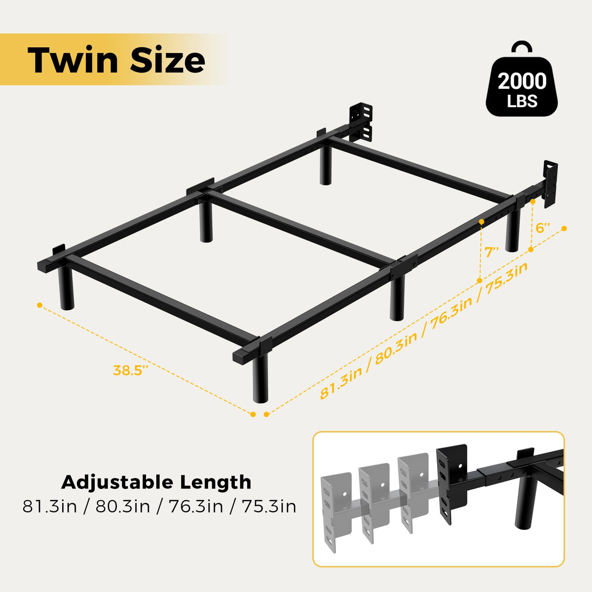 7 Inch Heavy Duty Metal Twin Bed Frame M506