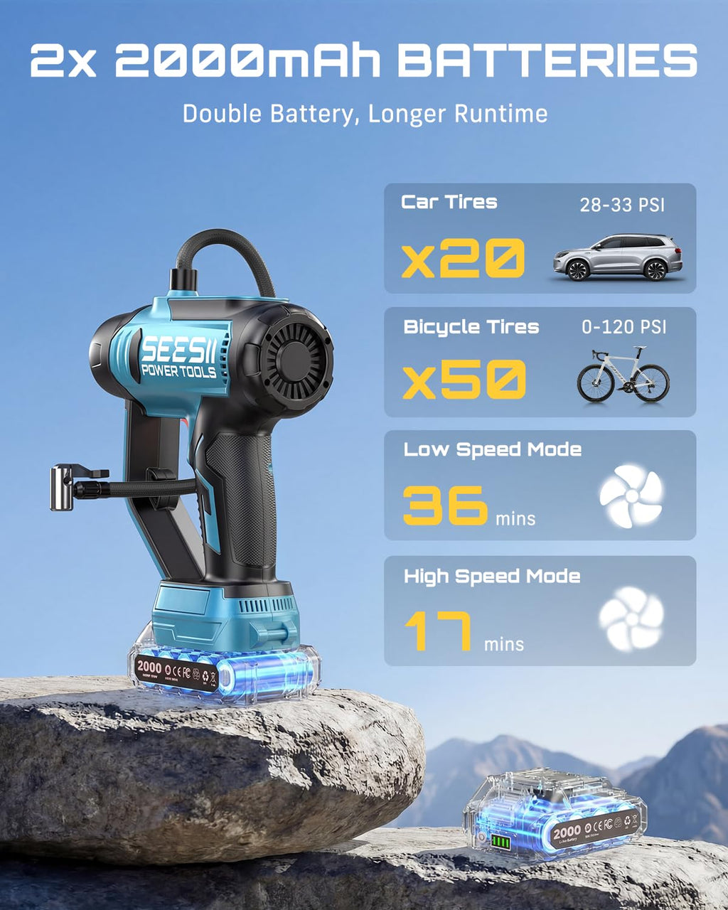 3-in-1 Cordless Tire Inflator Air Compressor Car Vacuum & LED Light P420872