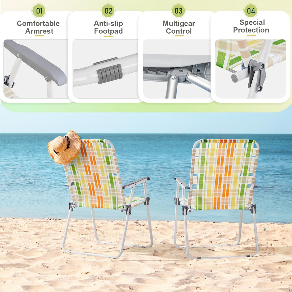 2 Pcs Lightweight Folding Beach Chairs with Armrests J333