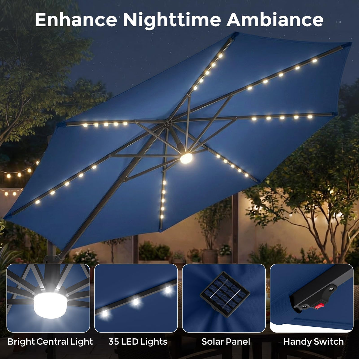 10ft Solar LED Offset Cantilever Patio Umbrella G67794