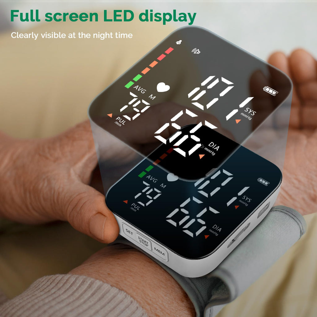 Wrist Blood Pressure Monitor Automatic Talking Digital LED Display P3032
