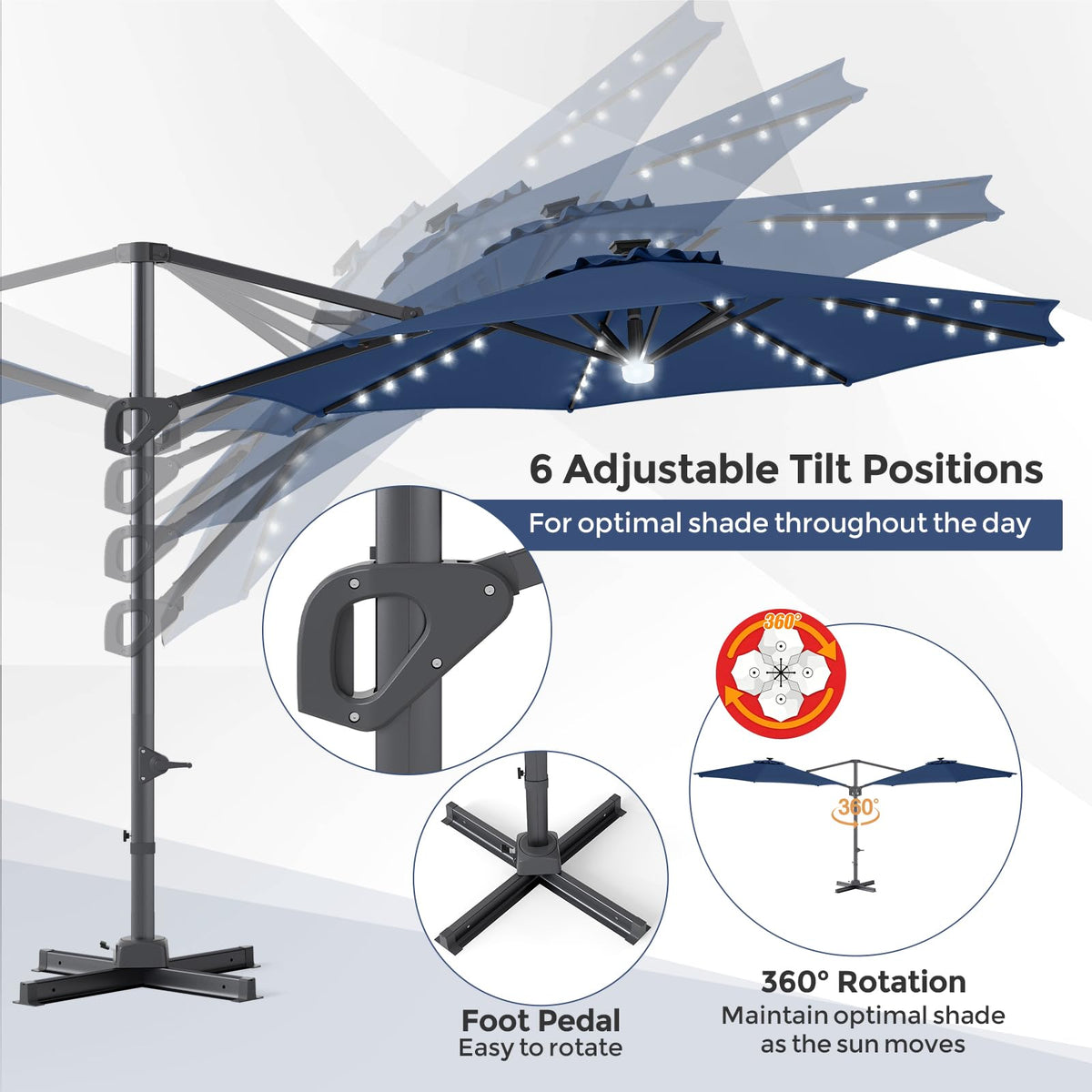 10ft Solar LED Offset Cantilever Patio Umbrella G67794