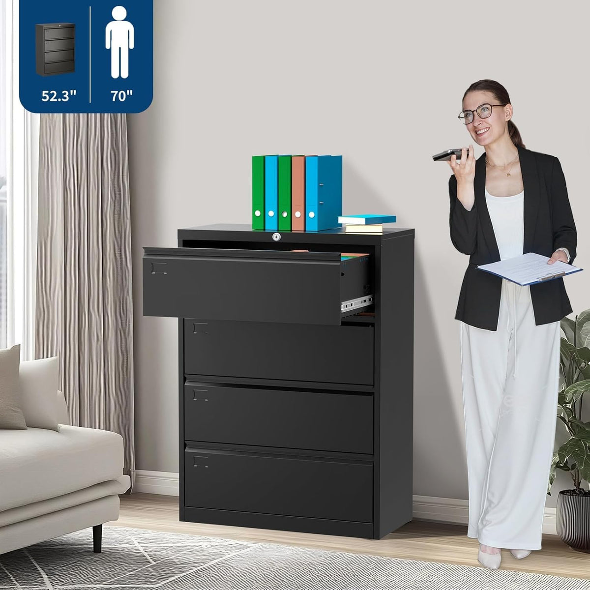 4 Drawer Metal File Cabinet with Lock W740034
