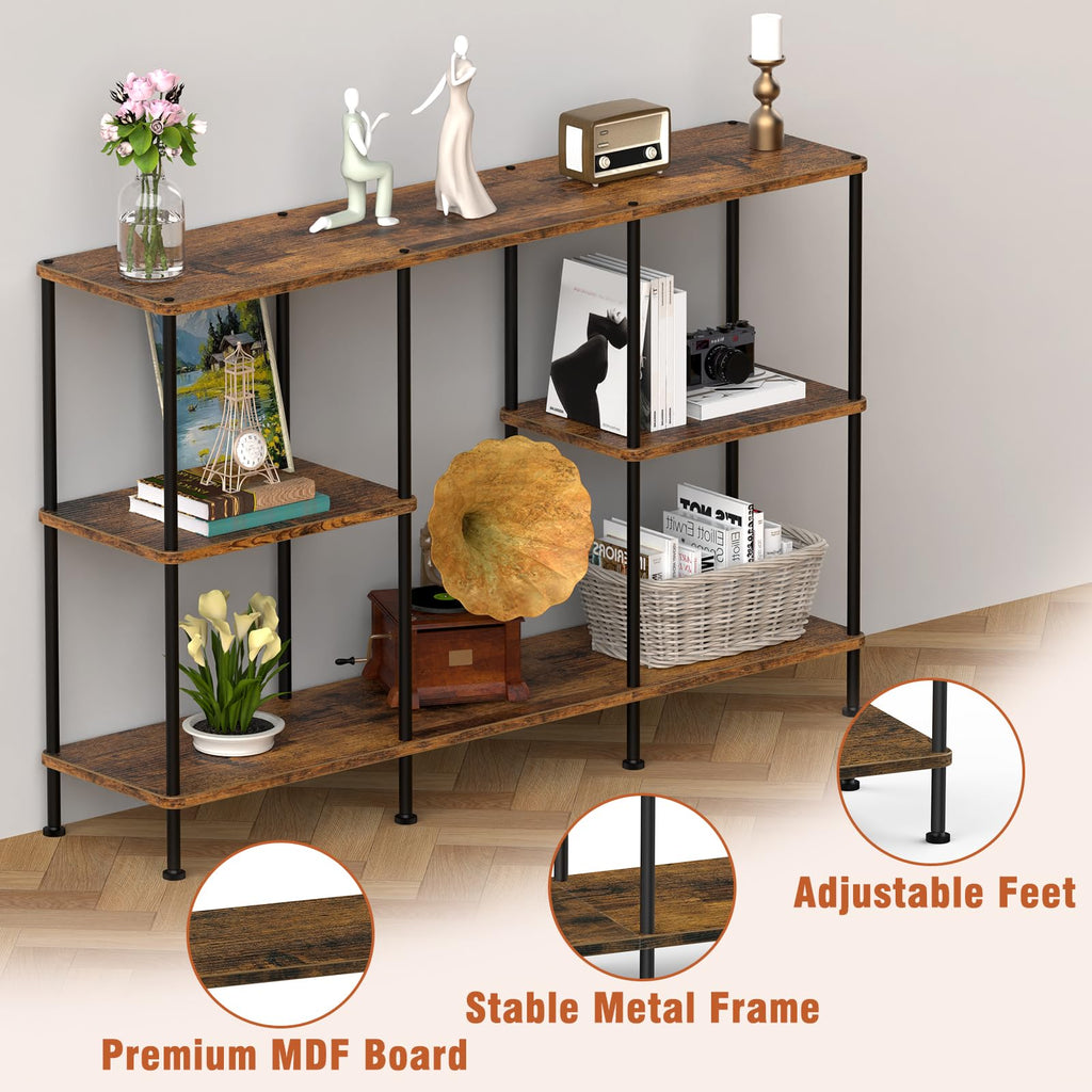 Brown 3 Tier Wood TV Stand with Storage Shelf T7992