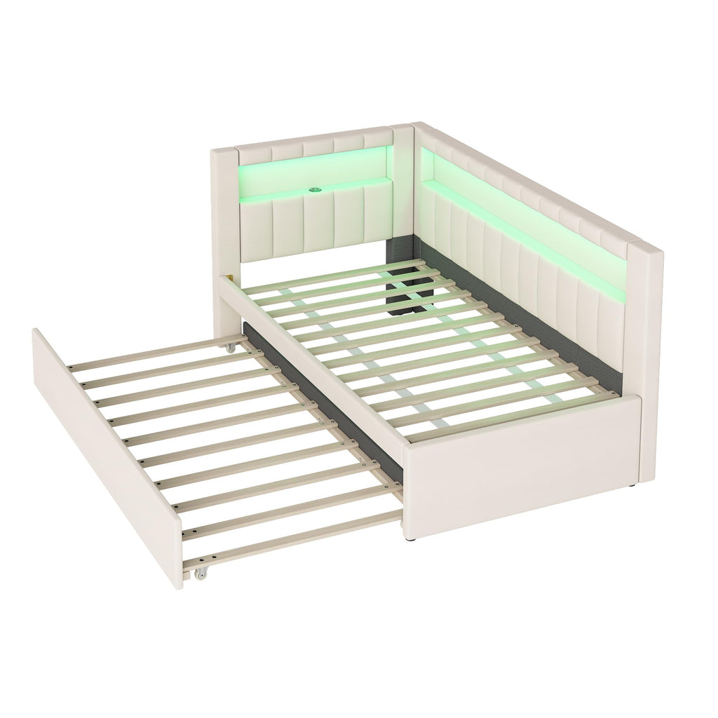 White Twin Size Upholstered Daybed with Trundle J3362
