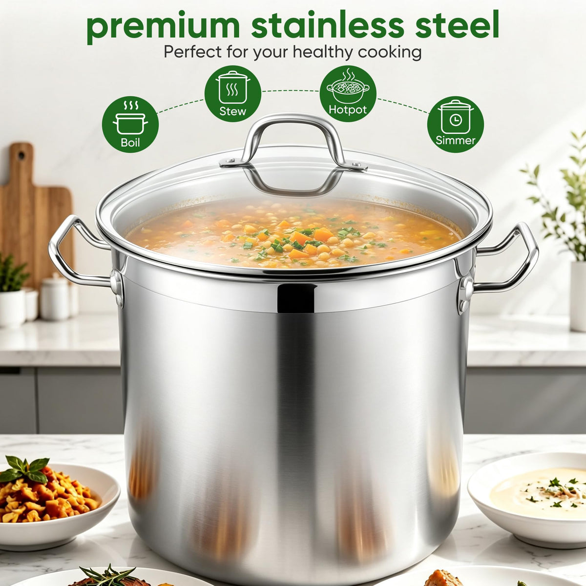 24 Quart Tri-Ply Stainless Steel Stock Pot with Lid E344