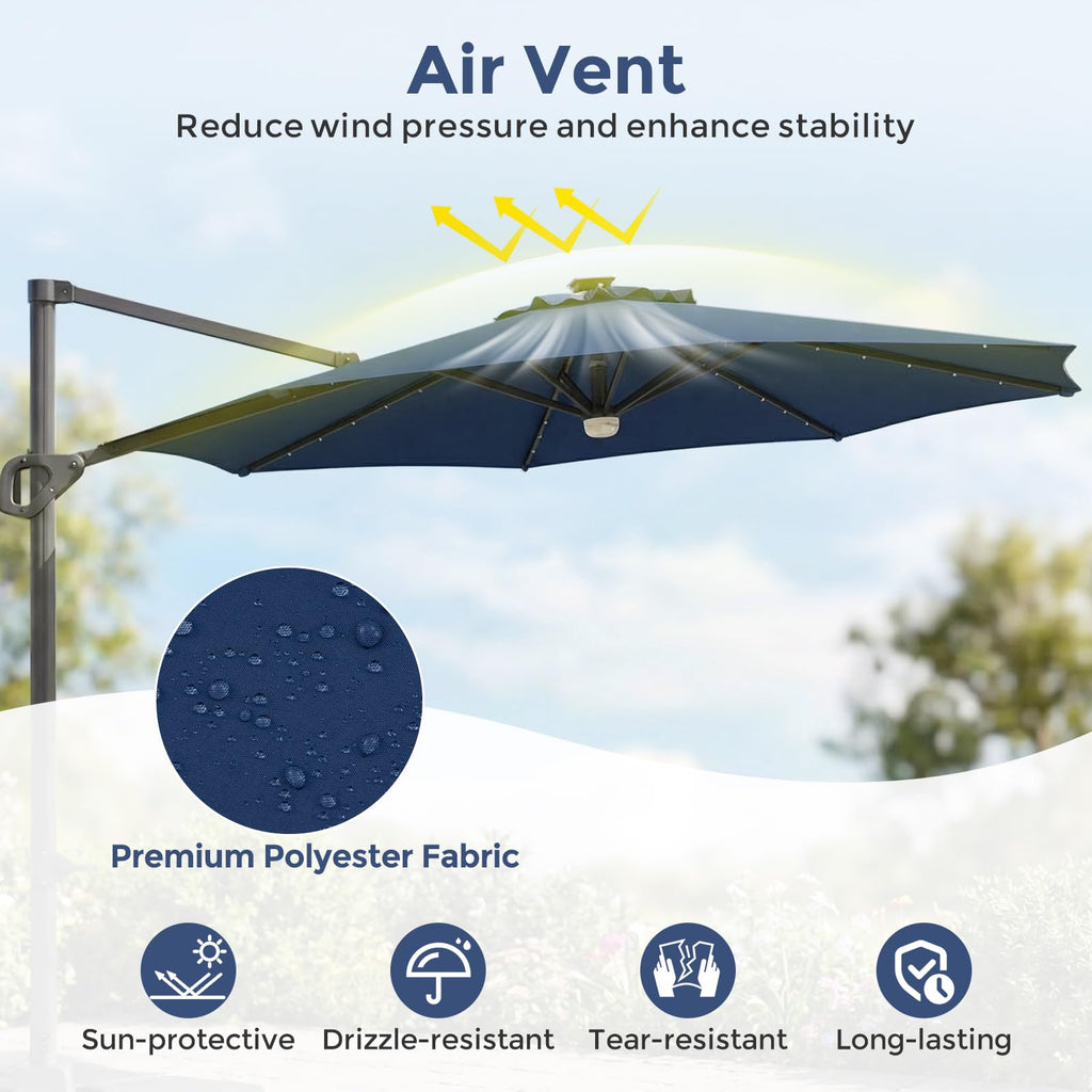 10ft Solar LED Offset Cantilever Patio Umbrella G67794