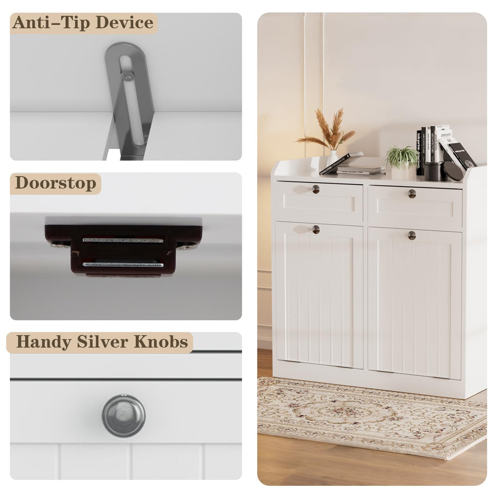 White 2 x 8 Gallon Double Tilt Out Trash Can Cabinet E7669