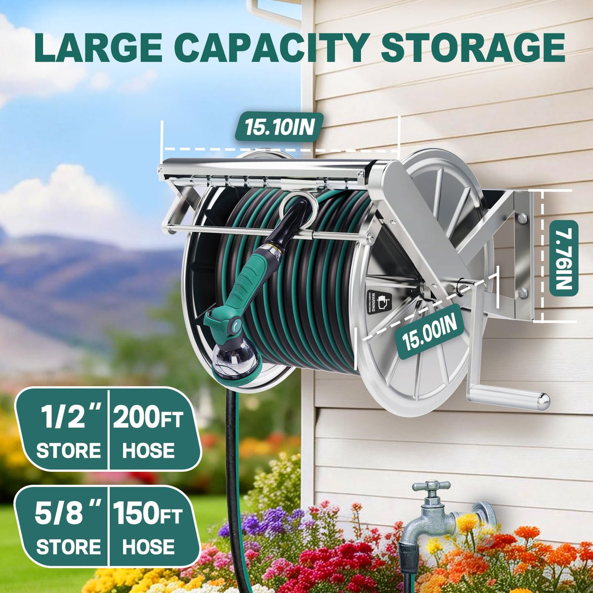 Stainless Steel Wall Mount Garden Hose Reel D33562