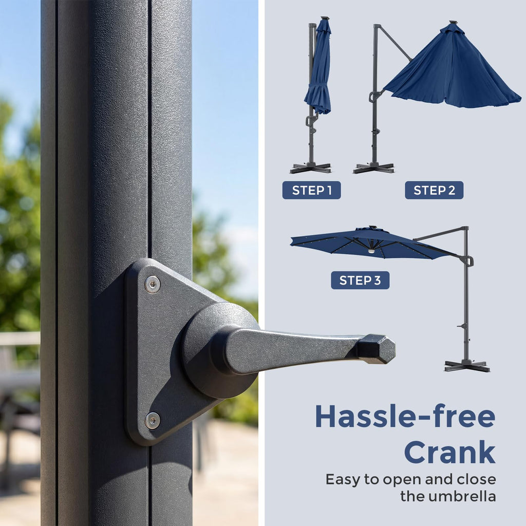 10ft Solar LED Offset Cantilever Patio Umbrella G67794