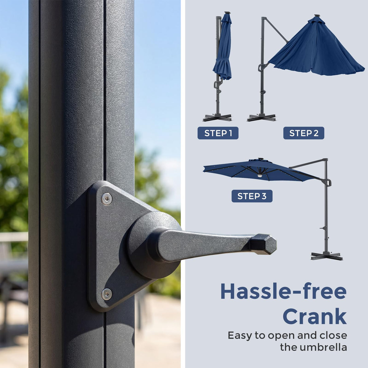 10ft Solar LED Offset Cantilever Patio Umbrella G67794