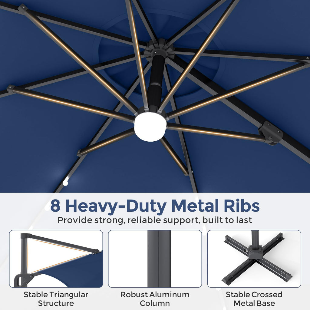 10ft Solar LED Offset Cantilever Patio Umbrella G67794
