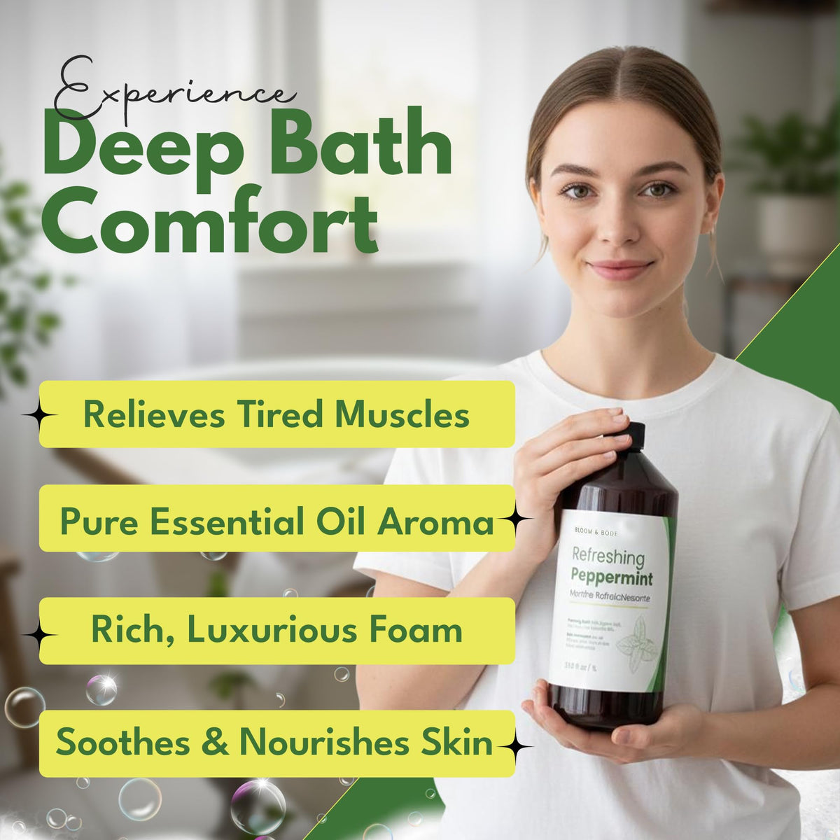 Scented Foaming Bubble Bath with Essential Oils and Epsom Salt, 33.8 fl oz K84216