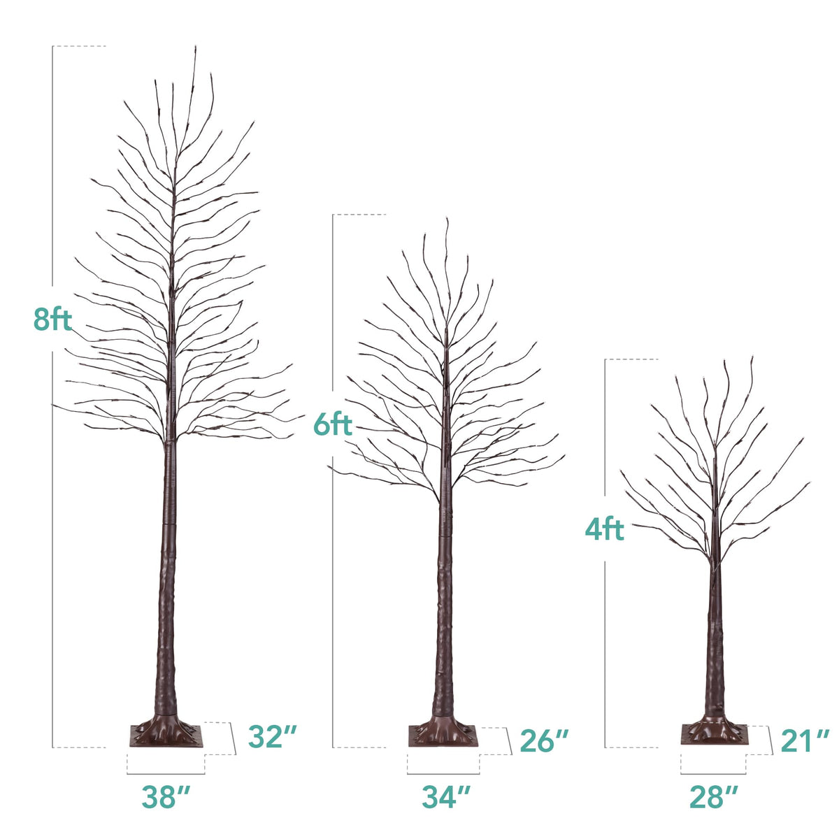4ft 6ft 8ft Lighted Birch Tree 3Pk with LED Lights Q3977