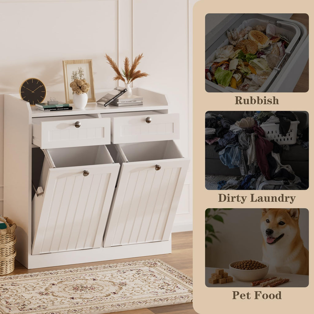 White 2 x 8 Gallon Double Tilt Out Trash Can Cabinet E7669