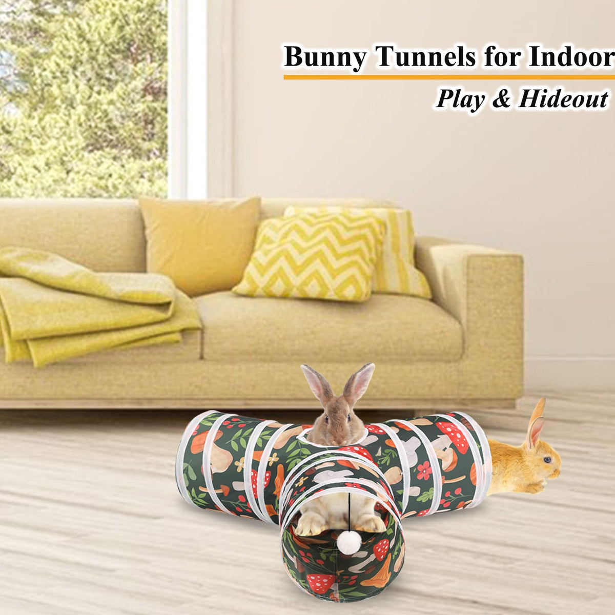 Collapsible 3 Way Rabbit Tunnel with Chew Toy B6607