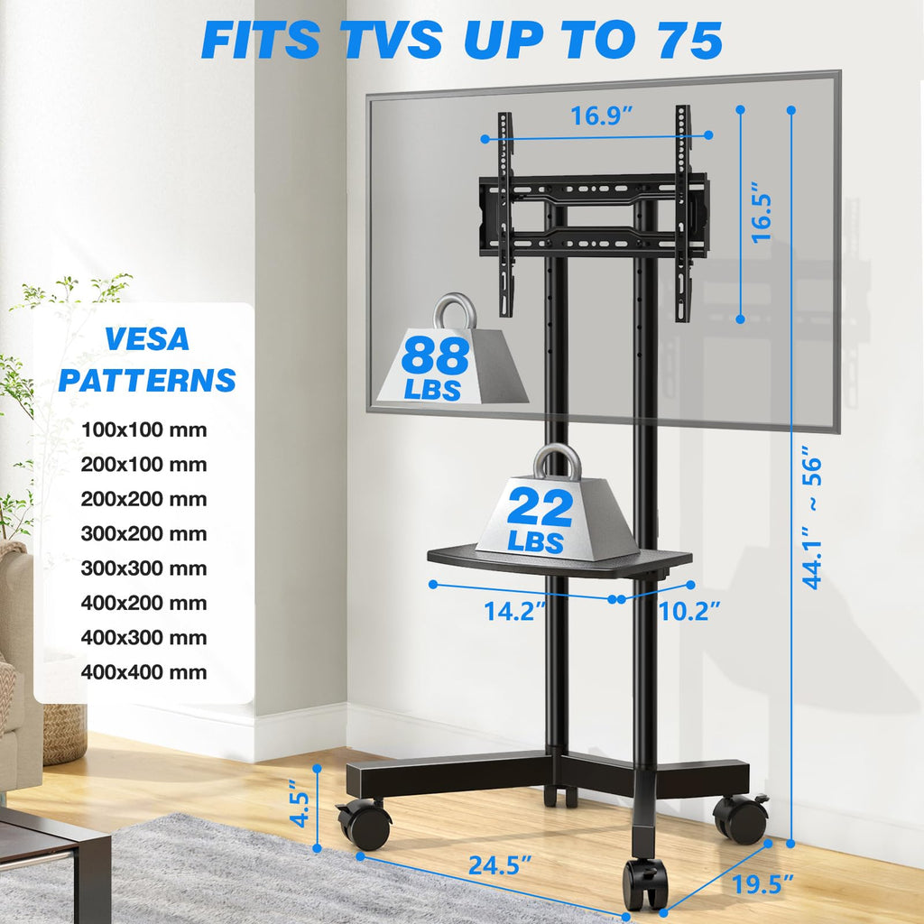 Rolling TV Stand with Laptop Shelf, Height Adjustable up to 88lbs G758