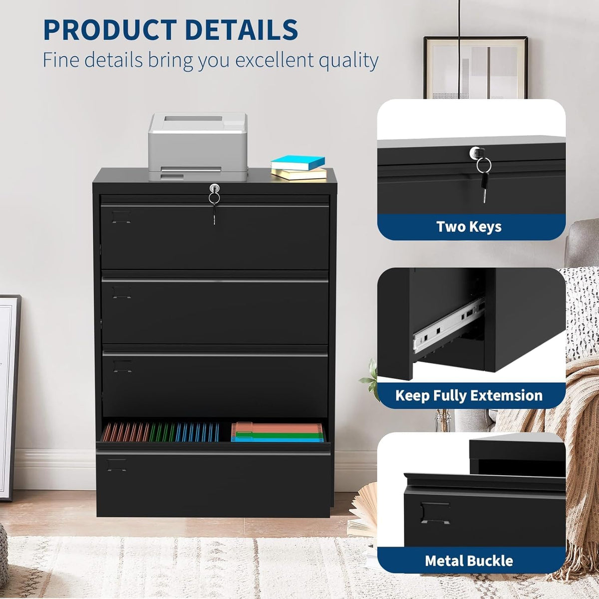 4 Drawer Metal File Cabinet with Lock W740034