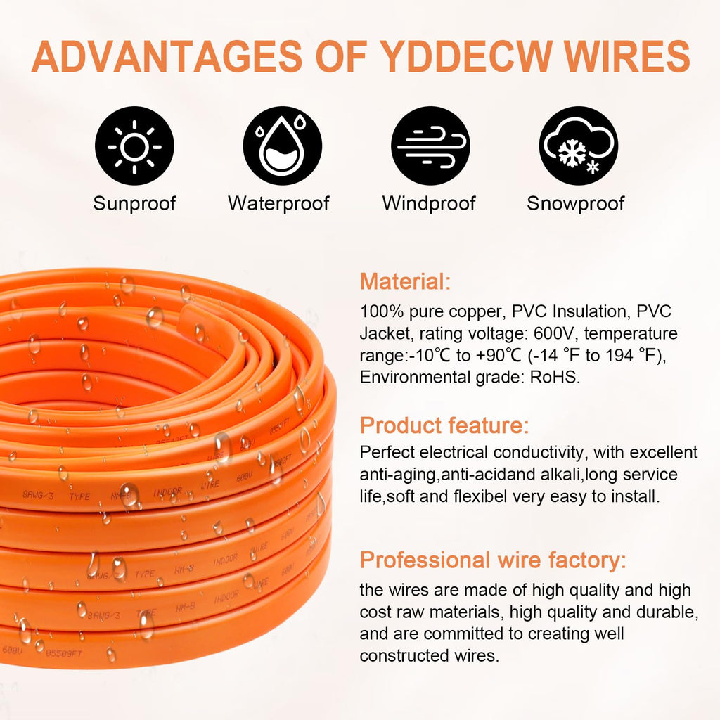 8 AWG 3 Conductor Non-Metallic Sheathed Cable 10FT Orange B82601
