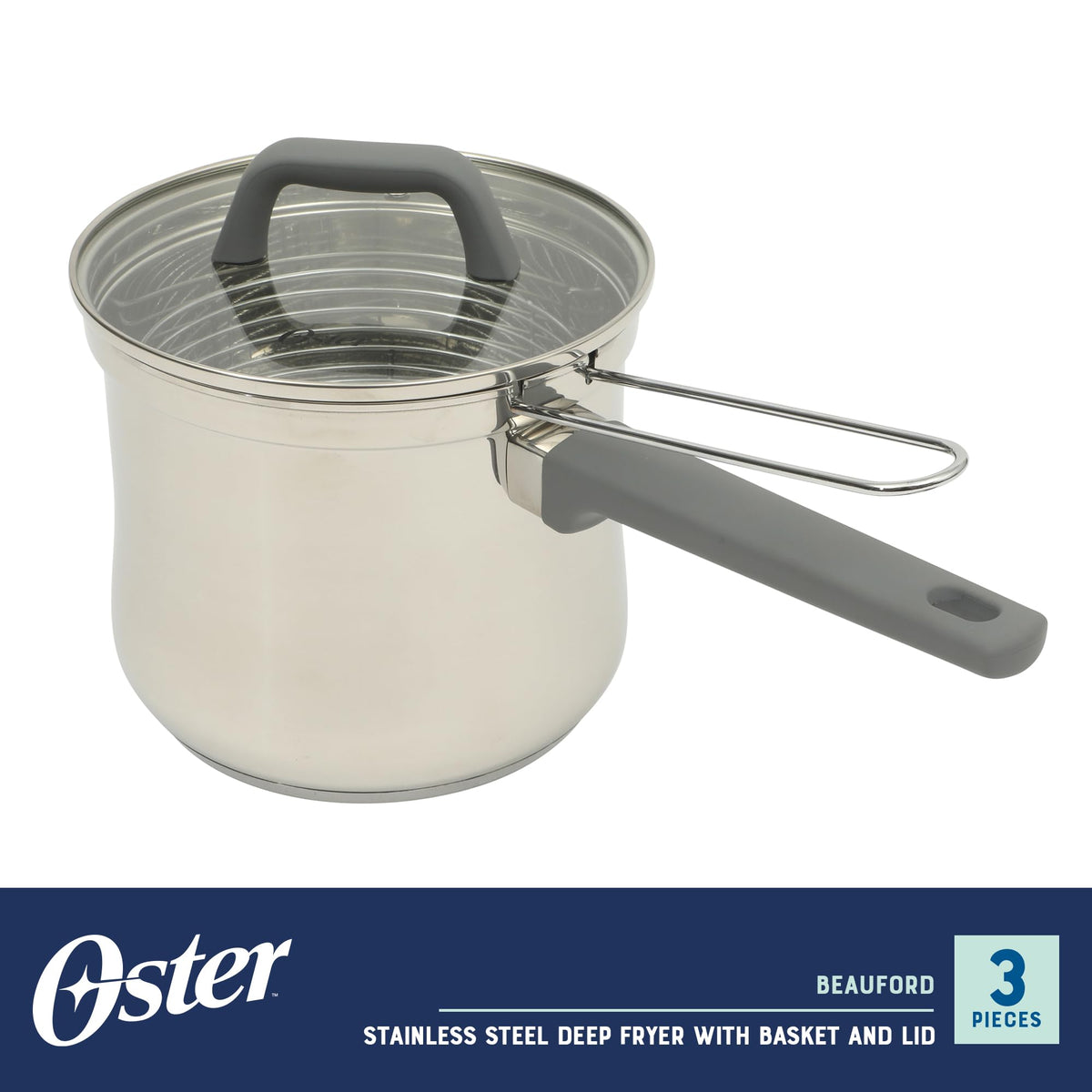 4-Quart Stainless Steel Deep Fryer Pot with Basket & Glass Lid V995