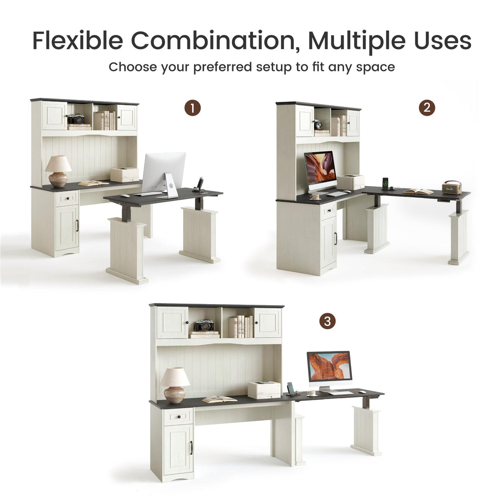L Shaped Electric Standing Desk with Hutch and Drawers U377
