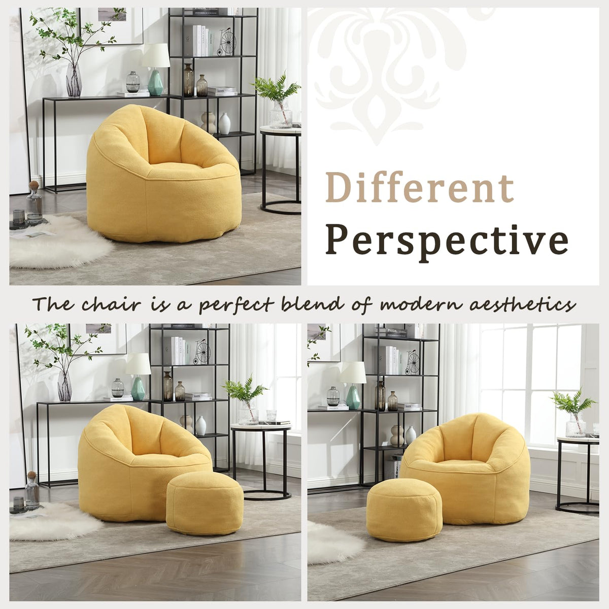 Large Memory Foam Bean Bag Lounger with Footrest U1896