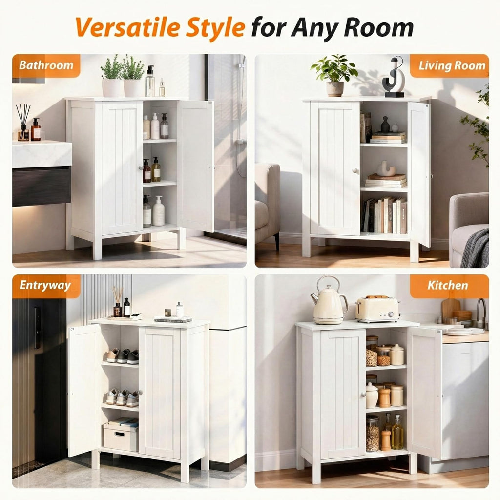 White Free Standing Bathroom Cabinet with Adjustable Shelf C33306