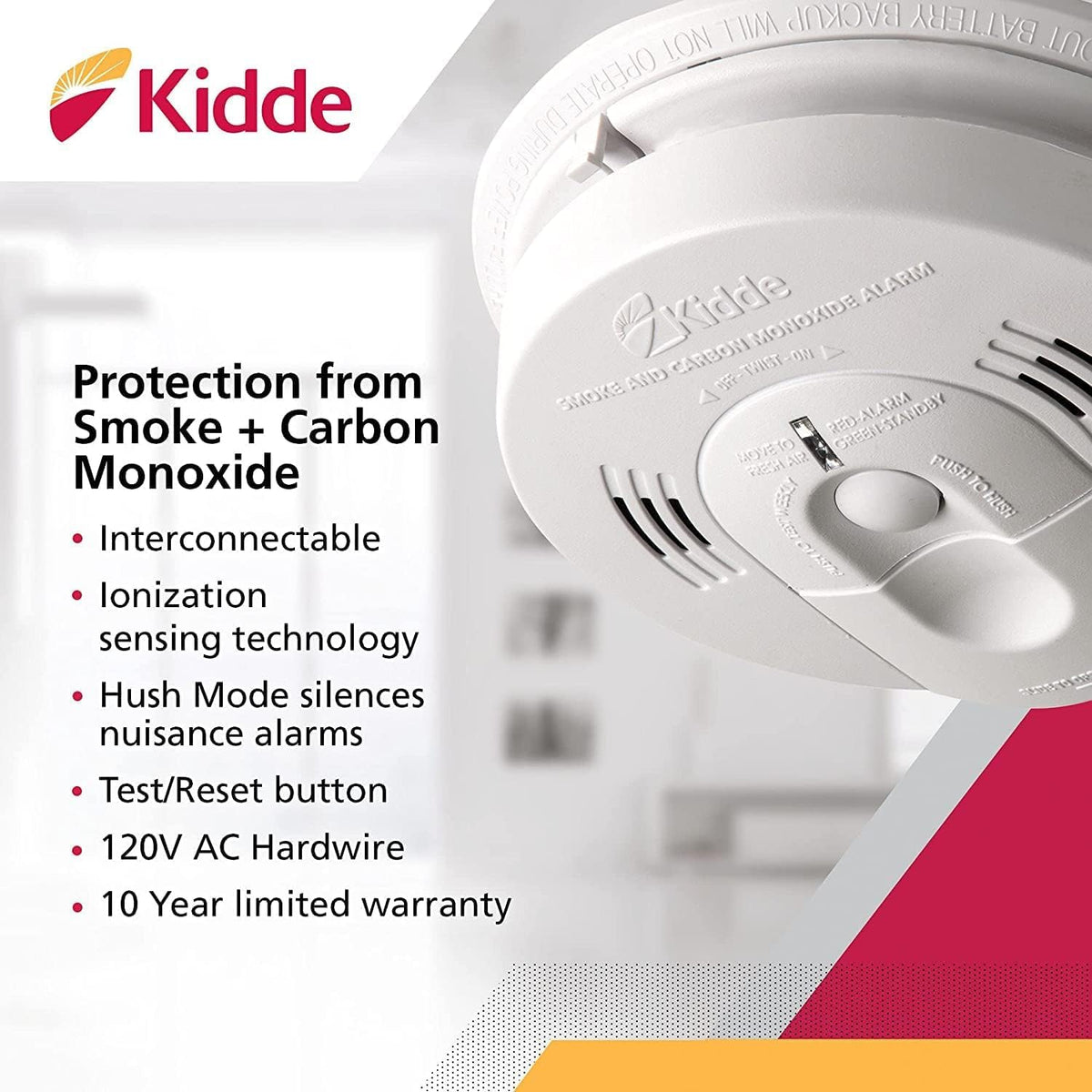 Hardwired Smoke & Carbon Monoxide Detector with Battery Backup, Pack of 2 M38919