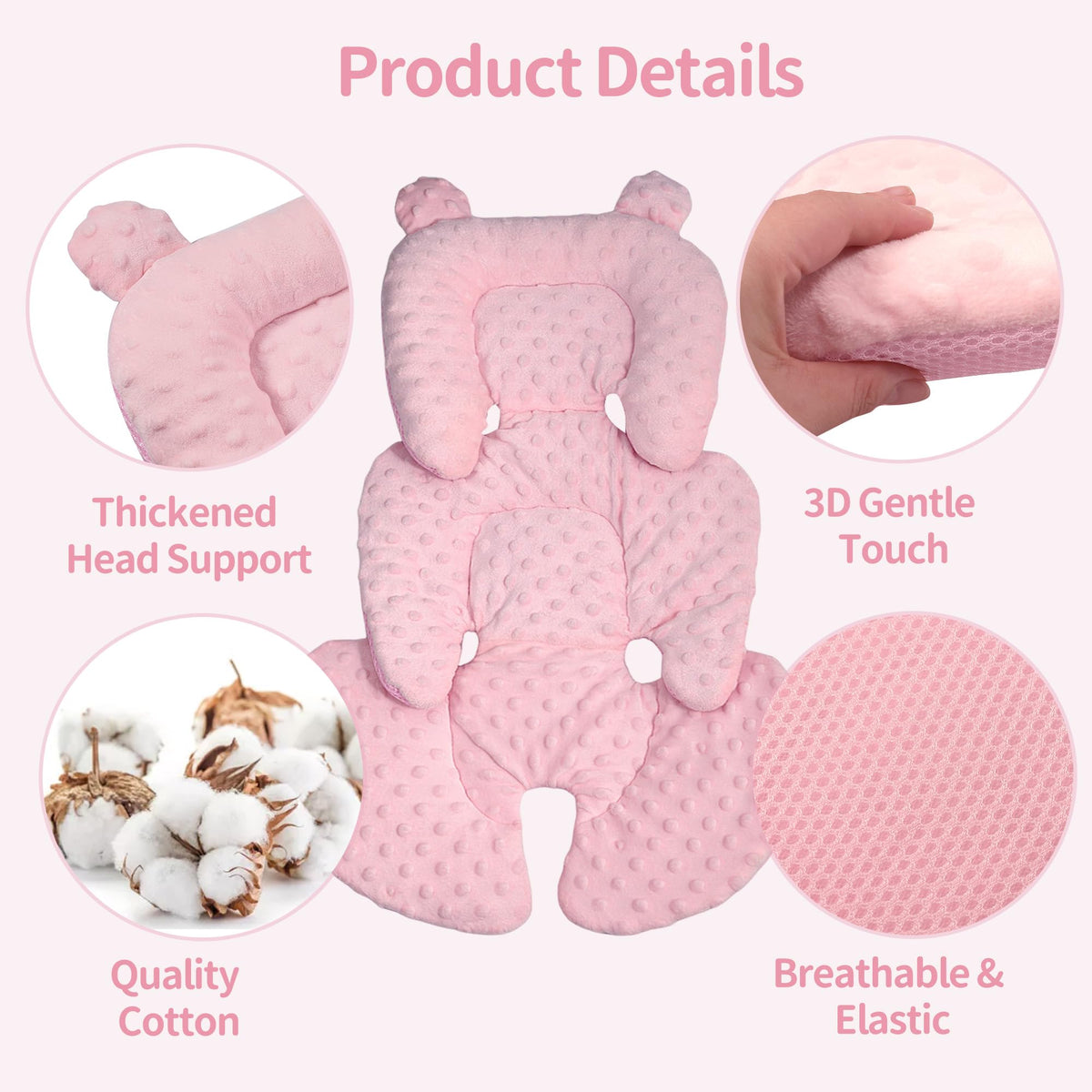 Reversible Carseat Head Body Support Newborn Pink V61352