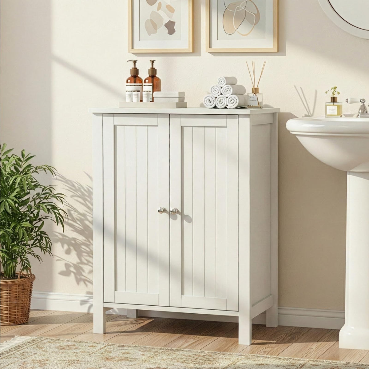 White Free Standing Bathroom Cabinet with Adjustable Shelf C33306