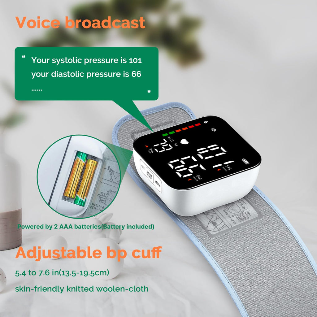 Wrist Blood Pressure Monitor Automatic Talking Digital LED Display P3032