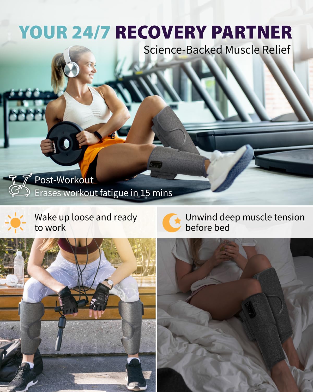 Wireless Air Compression Leg Massager with Heat, 4 Modes, Set of 2 Y1802