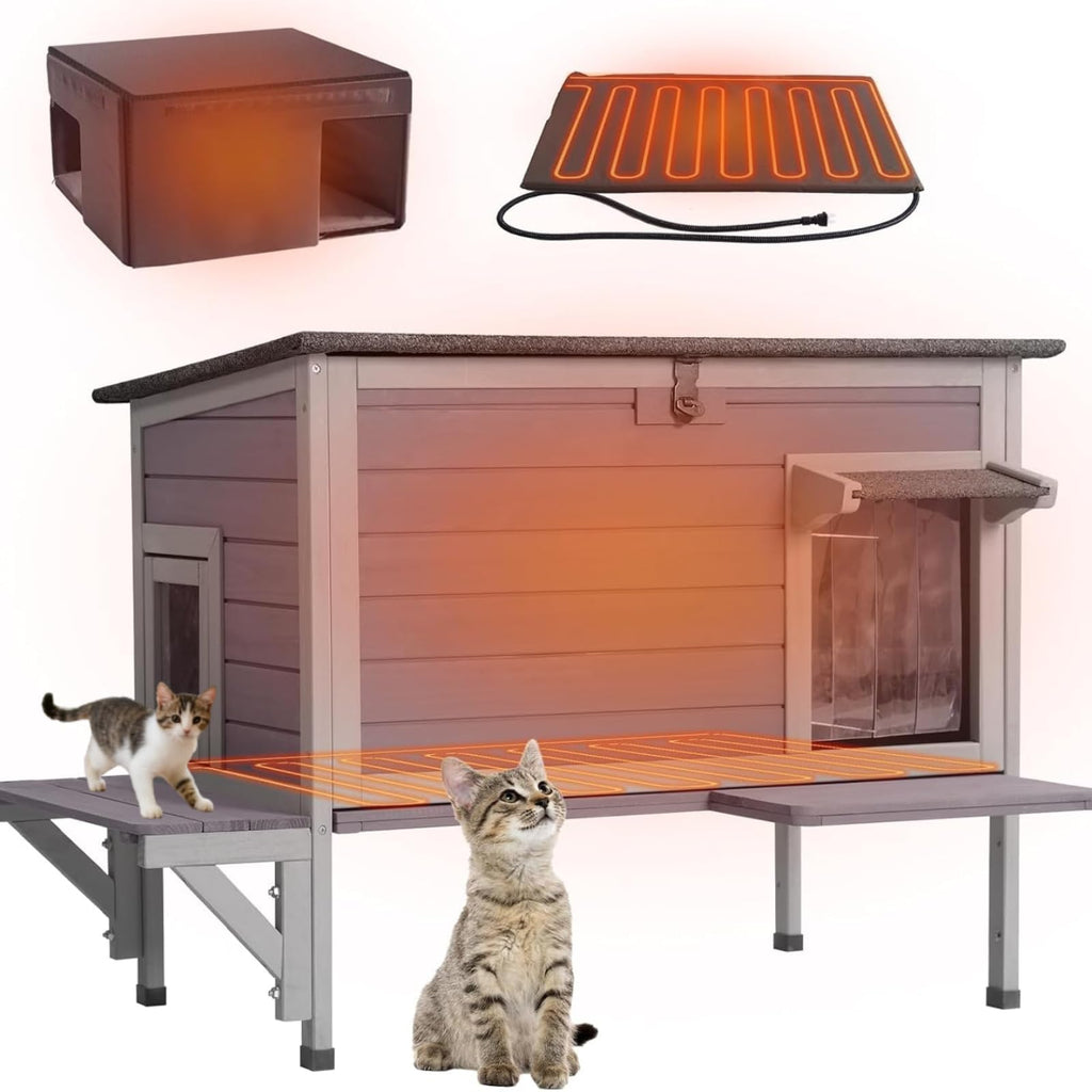 Heated Outdoor Cat House with Heating Pad X284