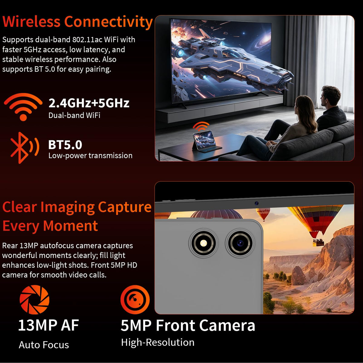 Black Android 16 Tablet with Keyboard D8301