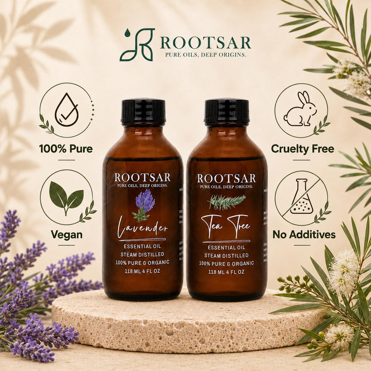 Lavender and Tea Tree Essential Oils Pack of 2 F7360