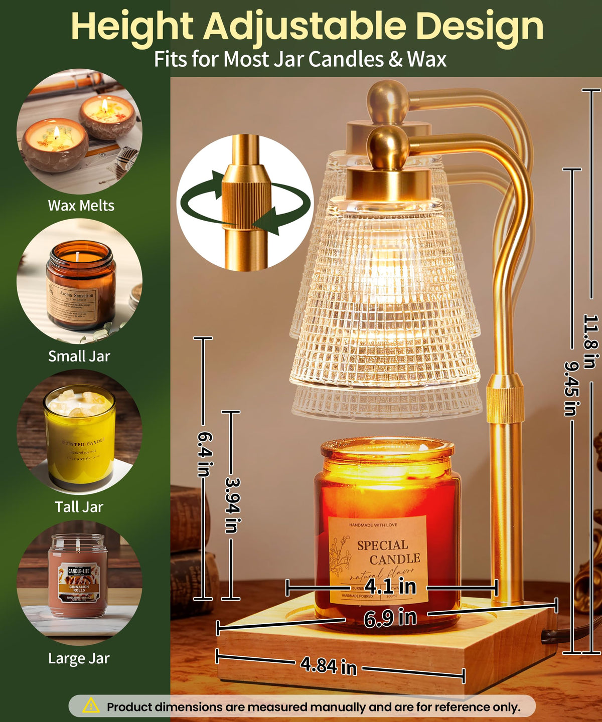Height Adjustable Candle Warmer Lamp with Timer, 3 Dimmable T703777