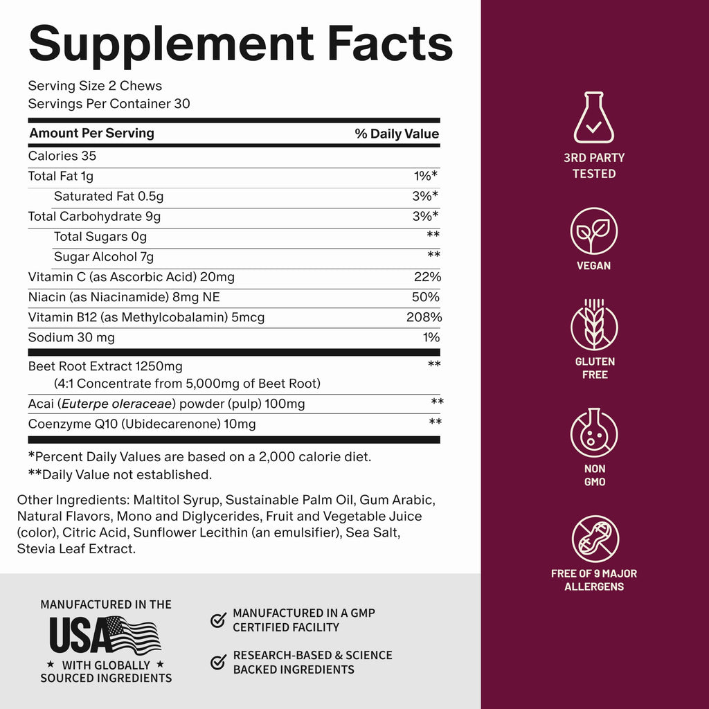 Beet Root Extract & CoQ10 Soft Chews, Mixed Berry, 60 Ct C744