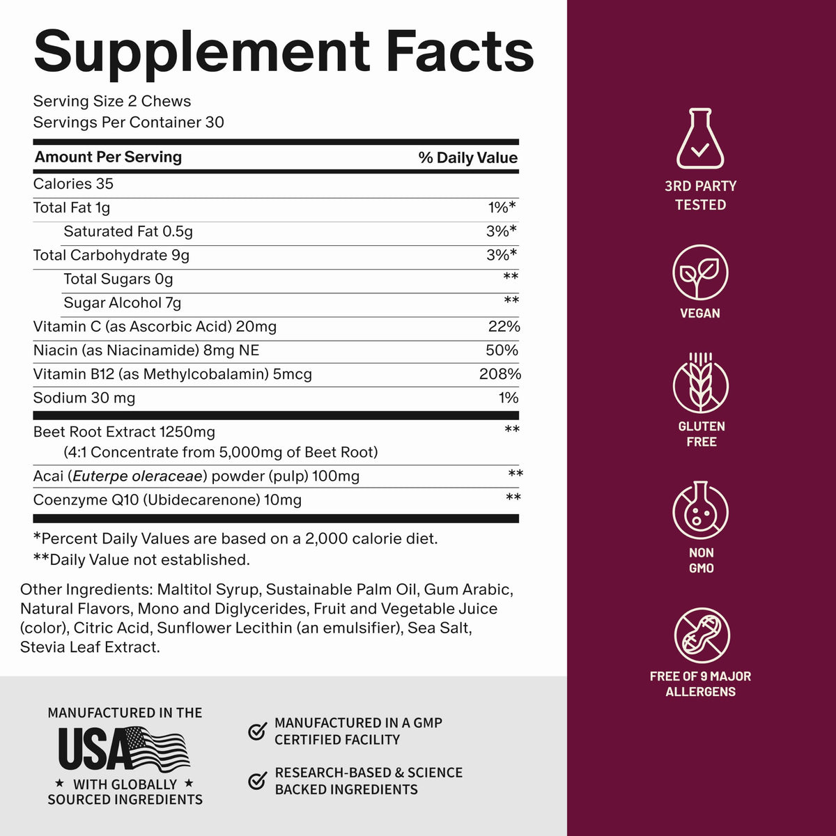 Beet Root Extract & CoQ10 Soft Chews, Mixed Berry, 60 Ct C744